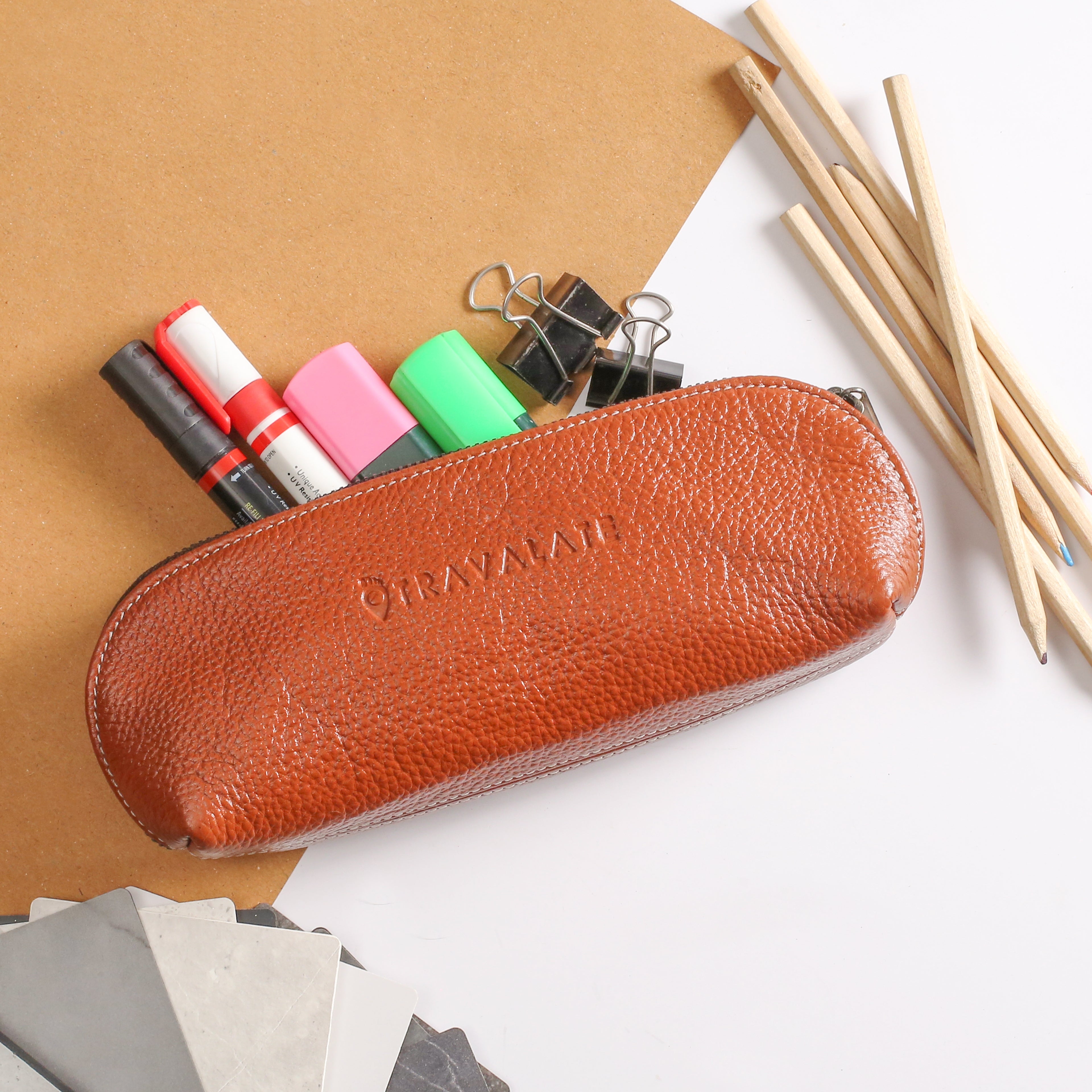 Geniune Leather Ambry Pouch | Orange