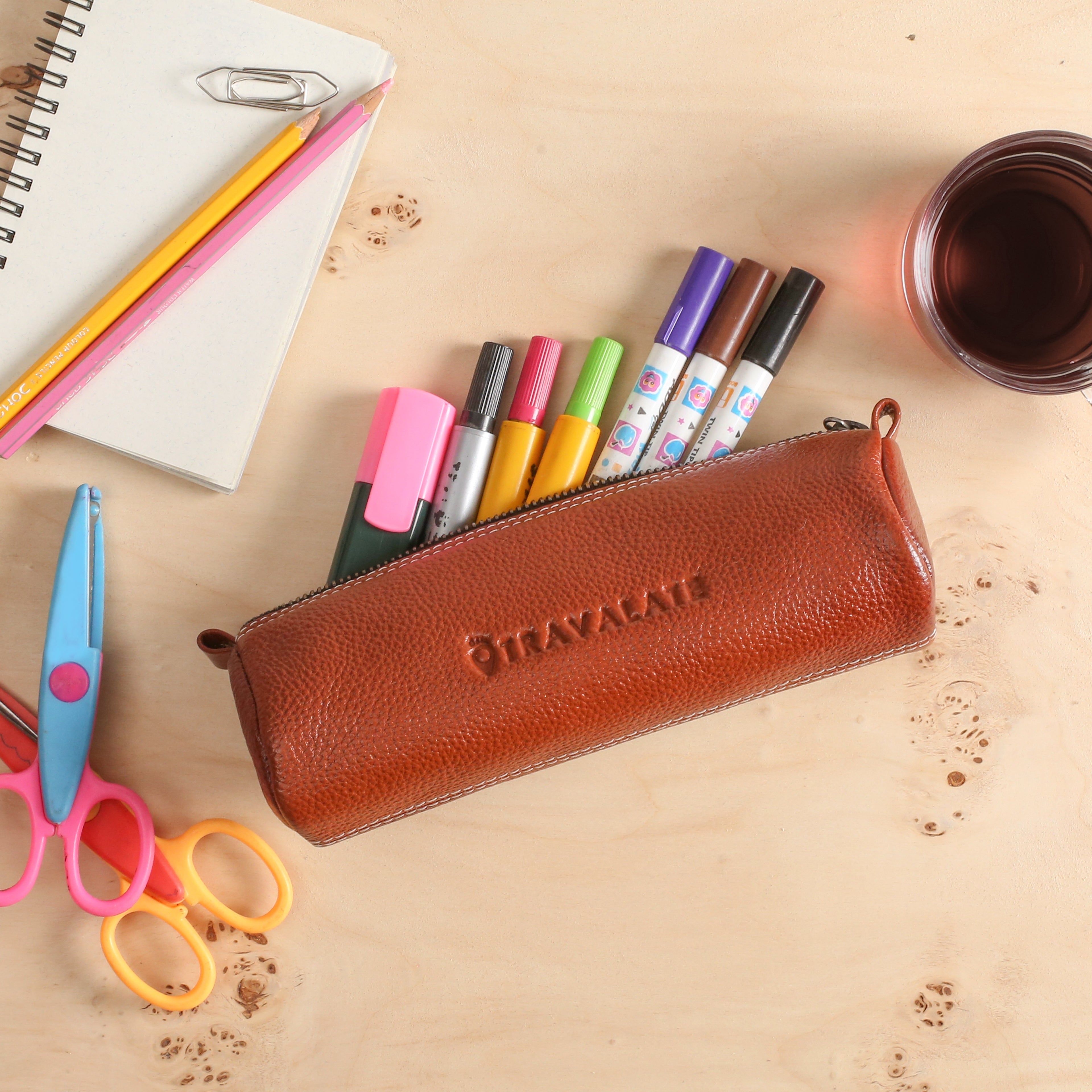 Genuine Leather Utility Pouch | Orange