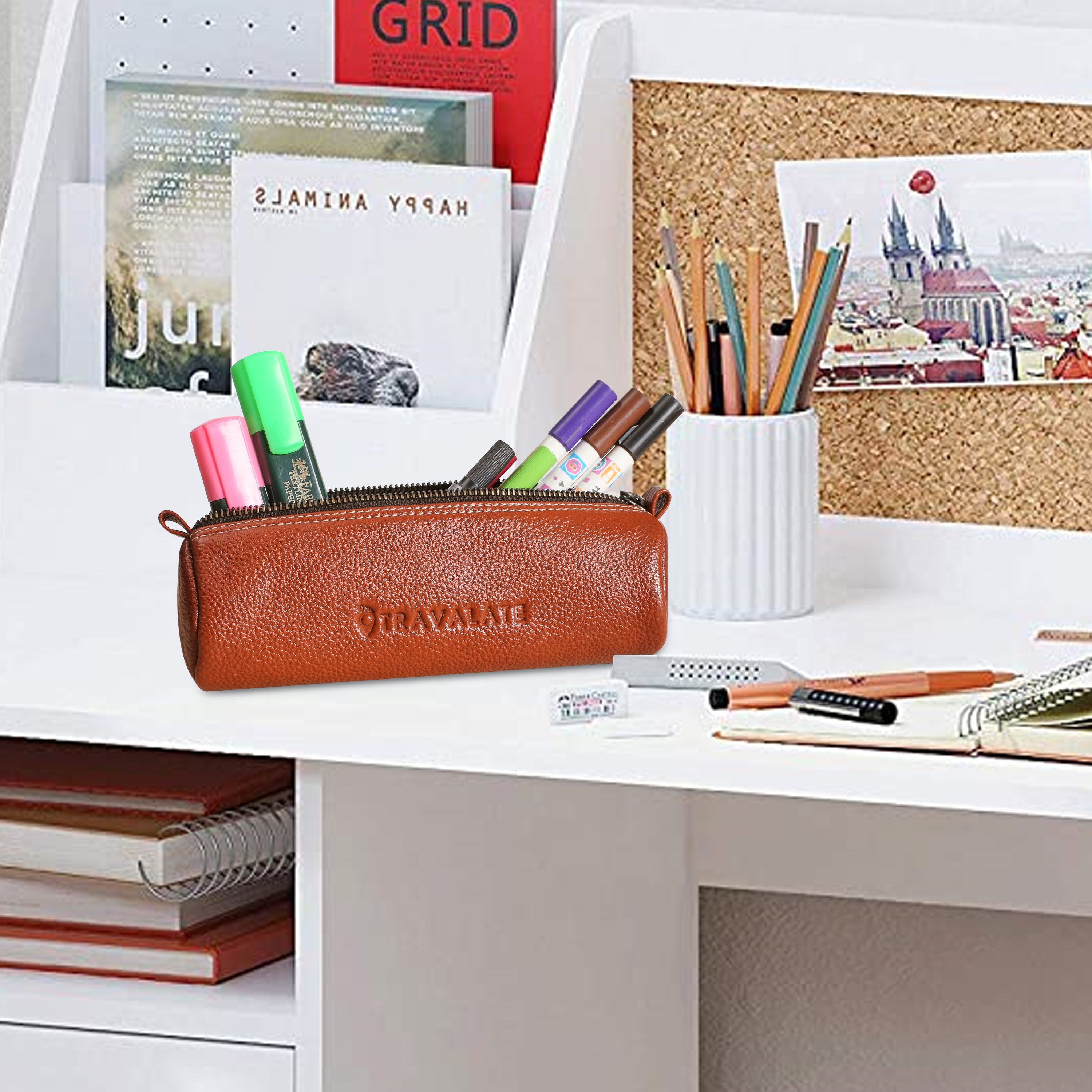 Genuine Leather Utility Pouch | Orange
