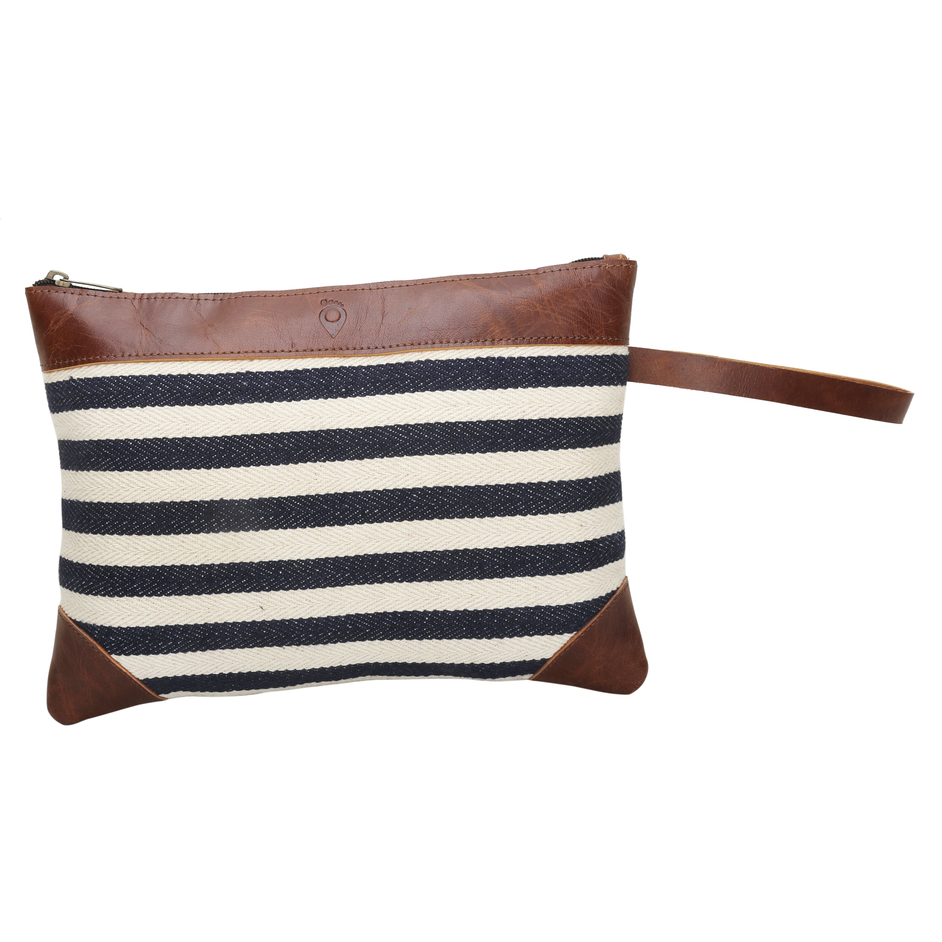 Woven Striped Cosmetic Pouch | Navy Blue and White