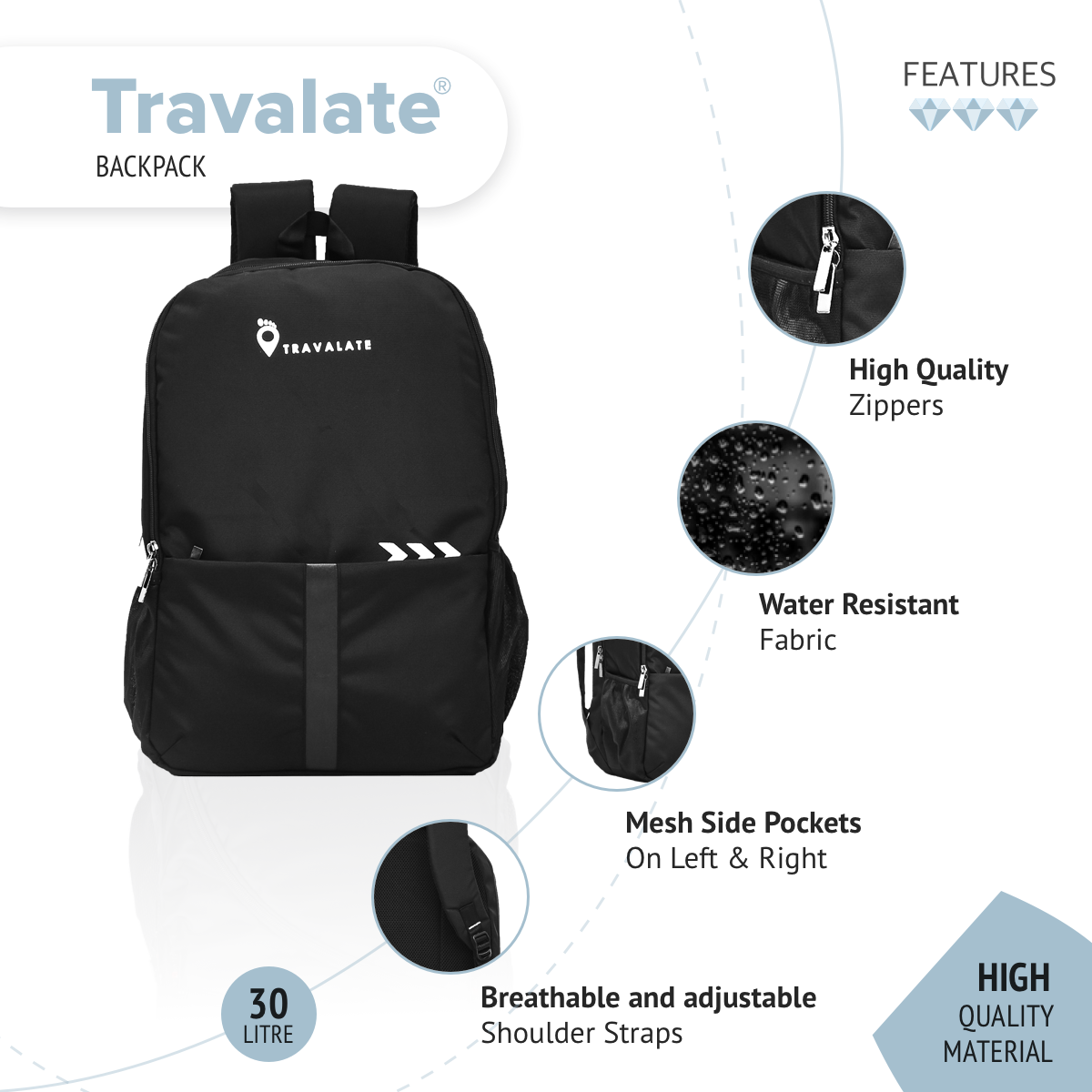 Casual Laptop Backpack with Rain Cover | Black