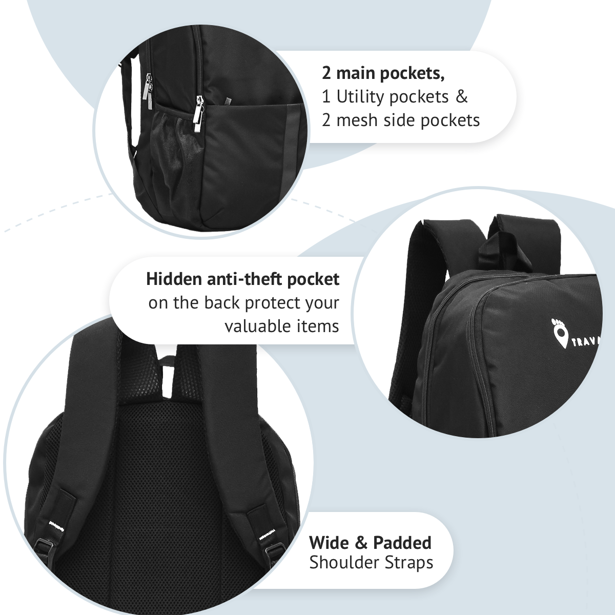 Casual Laptop Backpack with Rain Cover | Black