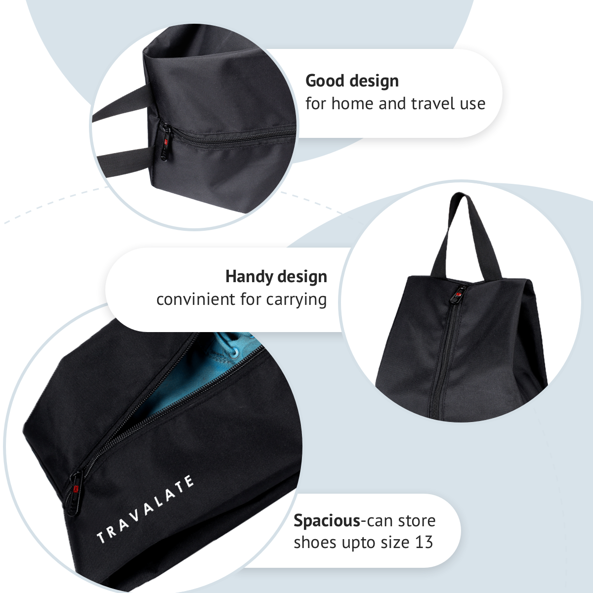 Foldable Shoe Organizer Bag (Pack of 3) | Black