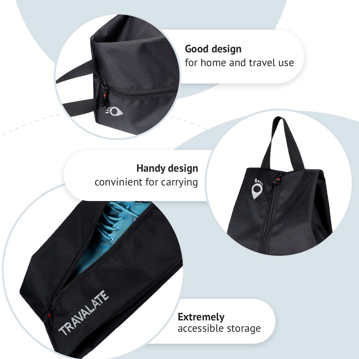 Foldable Shoe Organizer Bag (Pack of 2) | Black Grey